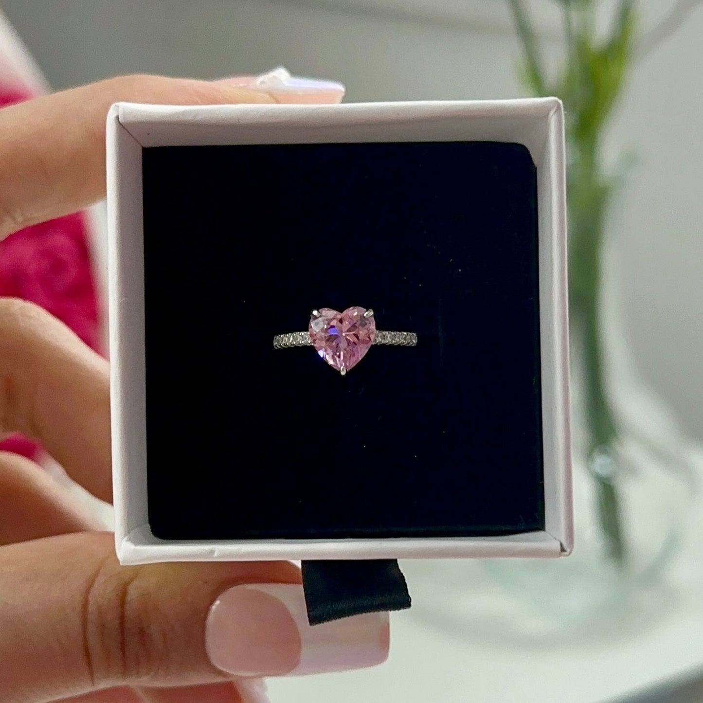 Pink Solitaire Heart Ring